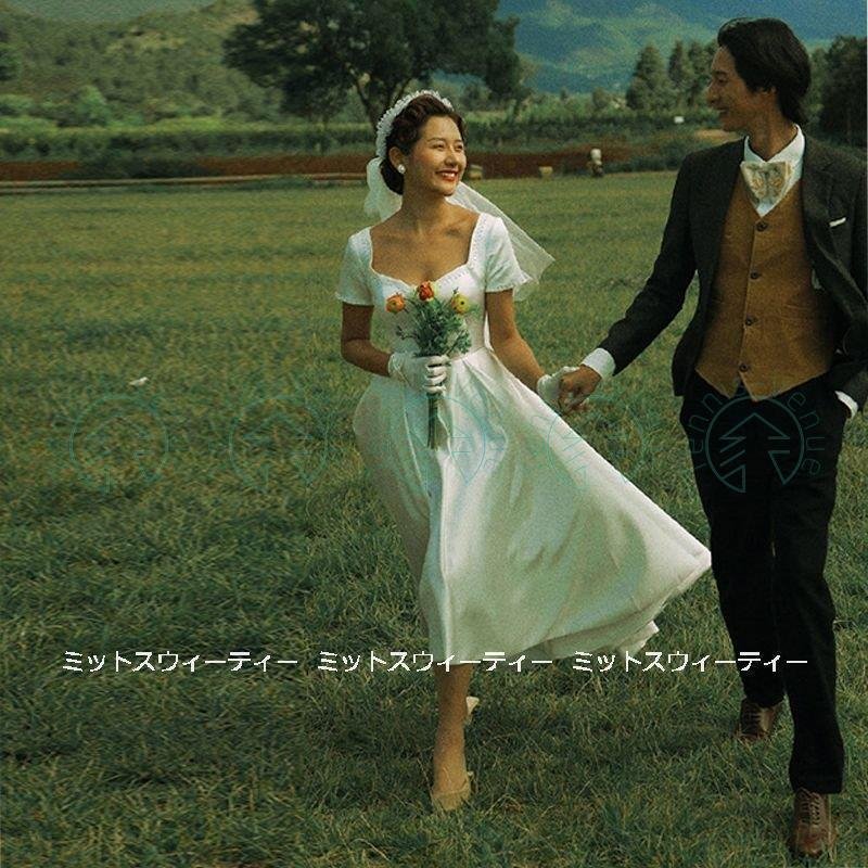 ウェディングドレス ウエディングドレス 半袖 ミディアム丈ドレス 結婚式 二次会 花嫁 前撮りドレス