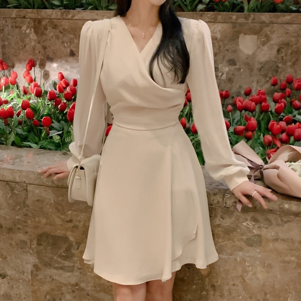 カシュクールシフォン袖ワンピース op14607