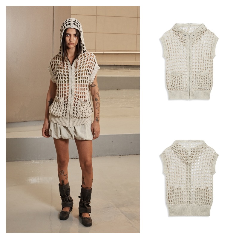 【OPEN Yy】 HOODED CROCHET ZIP VEST : BEIGE 20,136円
