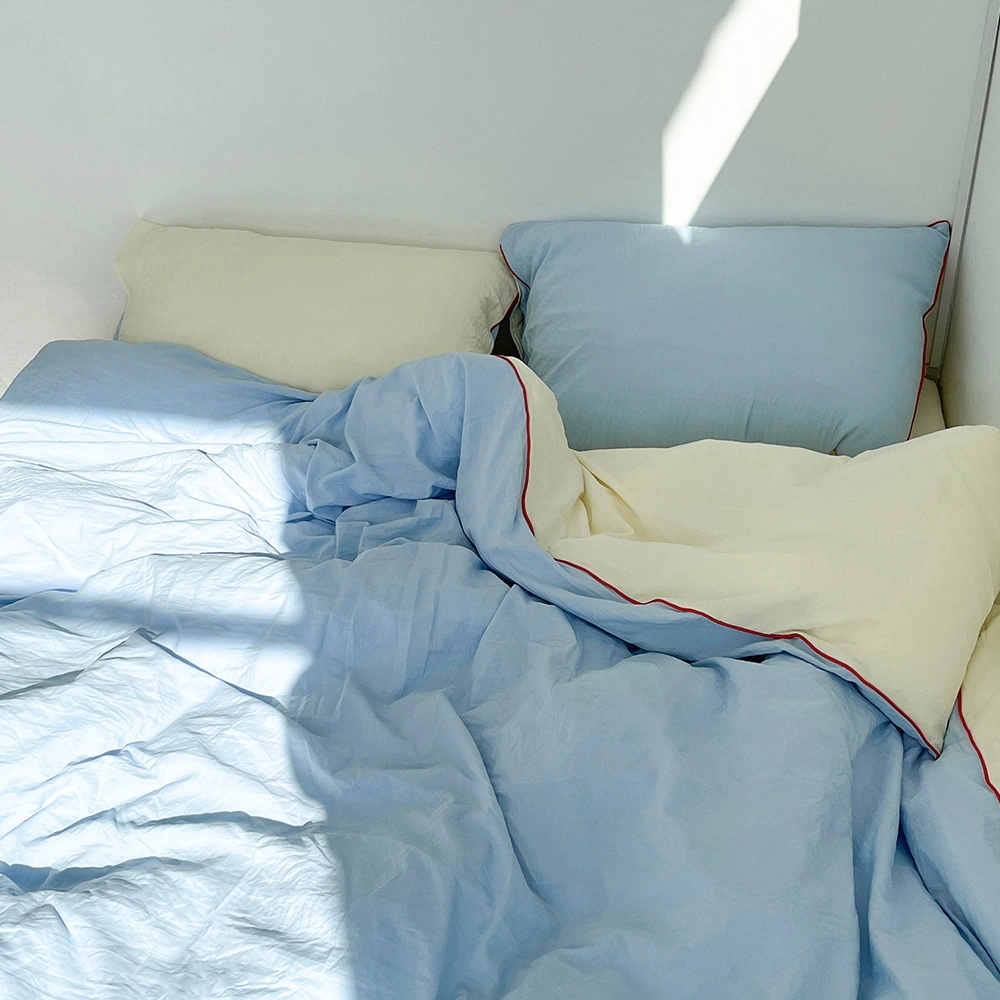 MILKY MJUK 布団カバー/枕カバー 韓国インテリア コットン100％ お手入れ簡単 無地 スカイブルー レモン SS/Qサイズ対応