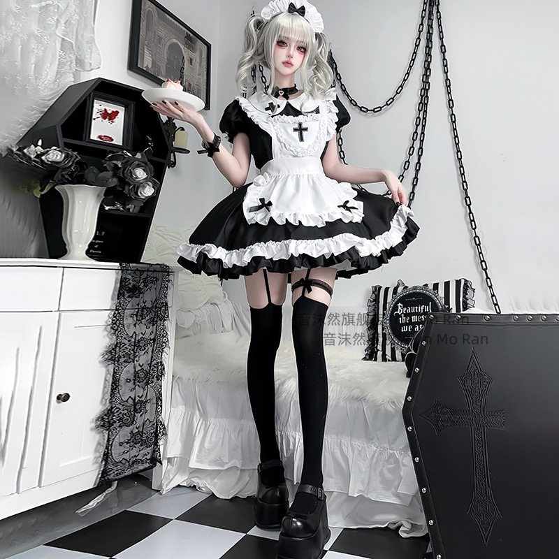 正規品暗黒ゴシッククロスコスプレ衣装女性ロリータメイド服cos服ワンピース