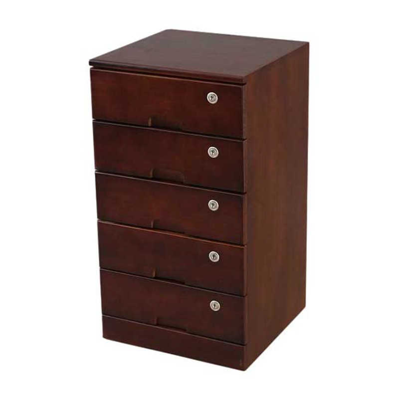 オスマック　リビング チェスト キャスター付き 5段 全段カギ付き ブラウン　TIK-365