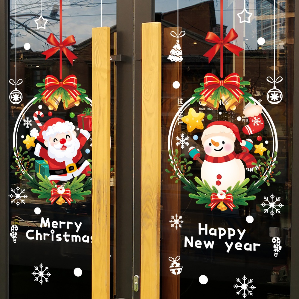 10個セット クリスマスリース飾り静電シート飾りショーウインドウガラスドアサンタ雪だるま配置窓貼り絵