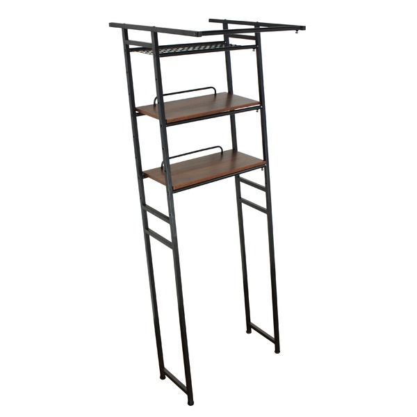 ランドリーラック ランドリー収納 幅6080cm ブラウン 伸縮式 スチール 立て掛けラック アジャスター付 脱衣所 洗面所 洗濯機