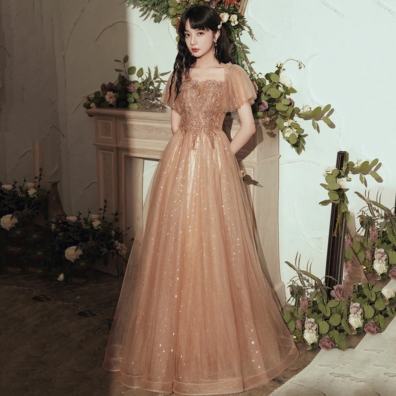 イブニングドレス ロングドレス ベージュピンク グレー ワイン赤 結婚式ドレス 二次会ドレス ミモレ丈 お呼ばれドレス 発表会ドレス ロング Aライン パーティードレス 演奏会ドレス XS S M L