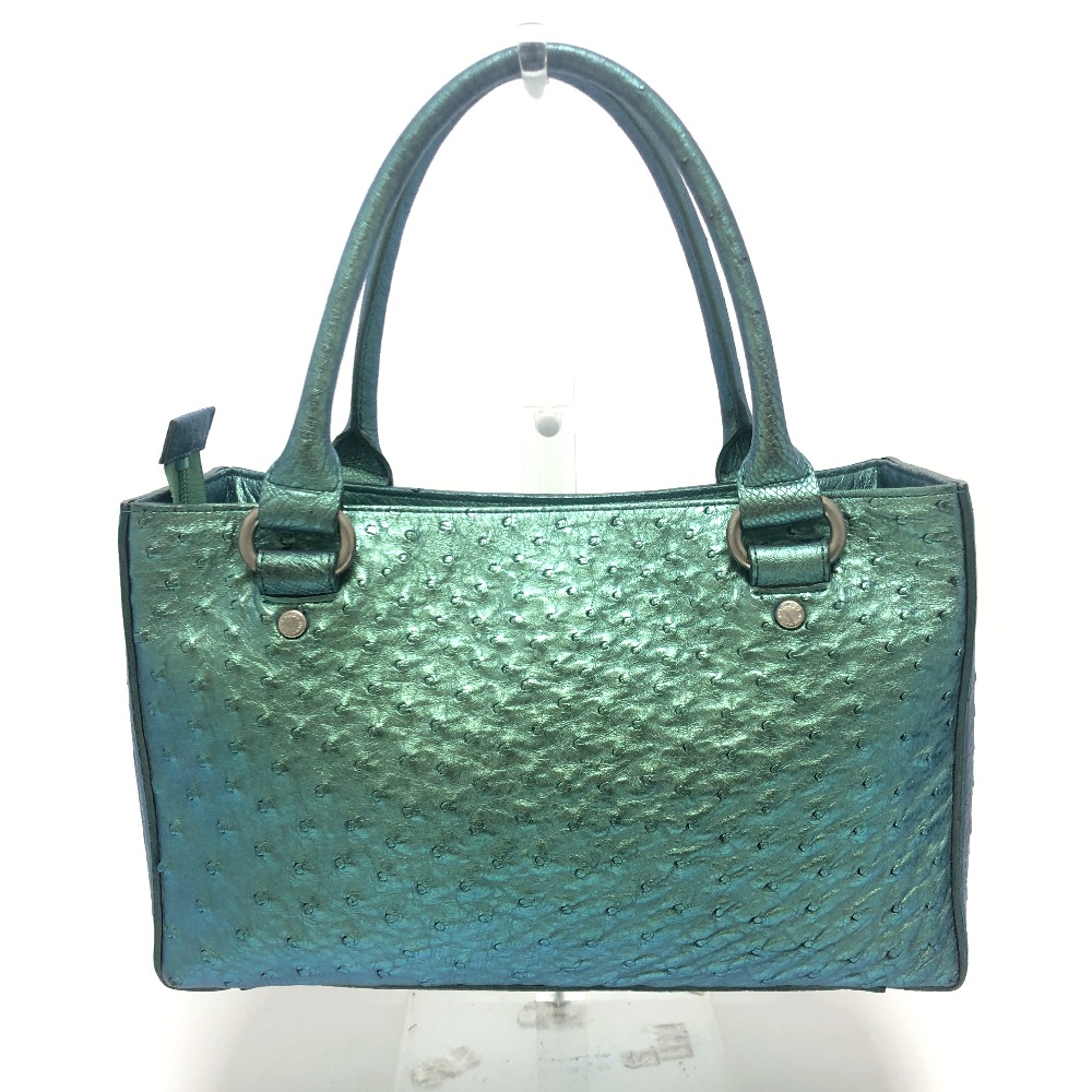 no brand ノーブランド トートバッグ オーストリッチ トート カバン バック ハンドバック オーストリッチ メタリックグリーン グリーン