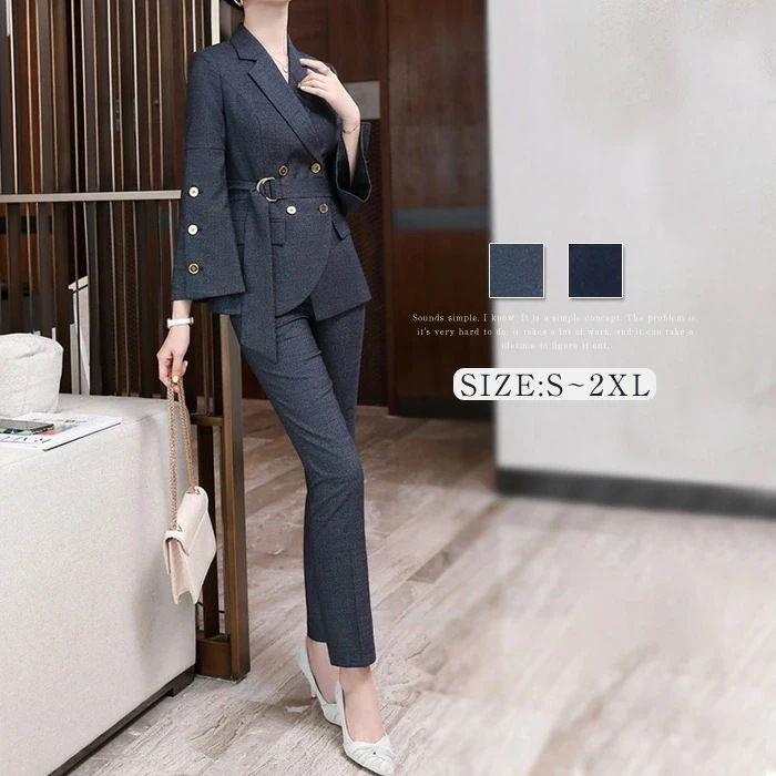 売切必至スーツ パンツスーツ レディース ビジネス セットアップ パンツ フレア袖 リボン Vネック 洗える ロング丈パンツ リクルート オールシーズン 春 夏 秋 冬 大きいサイズ 上品 入学式 入