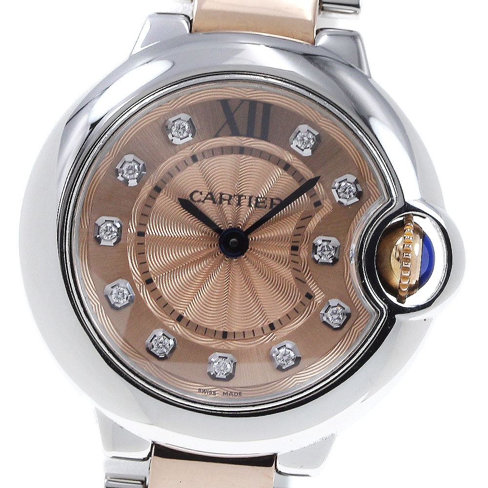 カルティエ CARTIER WE902052 バロンブルーSM K18PGコンビ 11Pダイヤ クォーツ レディース _823486【中古】
