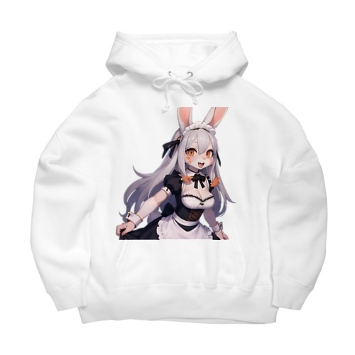 【文字入れ可能受注生産】白うさぎの女の子　メイド　ケモナー ビッグシルエットパーカー