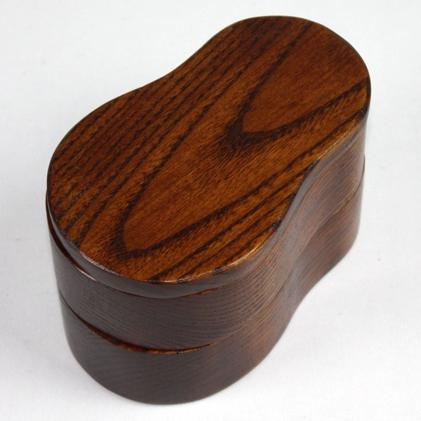 天然木製　ひょうたん型　くりぬき二段弁当箱　漆塗り　お弁当箱