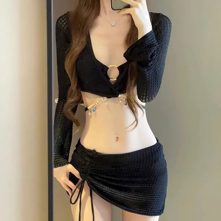 2024新作ビキニセクシー水着レディース4ピースカバーアップスカート温泉スプリット高品質水着レディース 8,450円