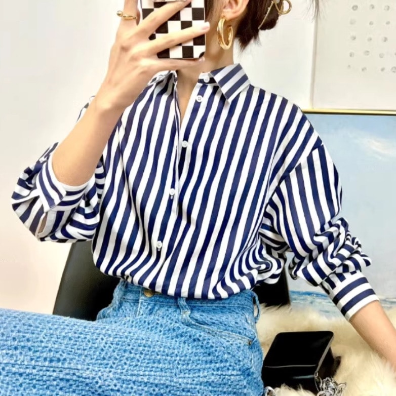 レディース トップス シャツ 前開き 長袖 襟付き ボタン 薄手 かわいい 大人可愛い きれいめ シンプル カジュアル 上品 おしゃれ かっこいい レトロ こなれ感 ラフ ボーイッシュ 個性的 クール