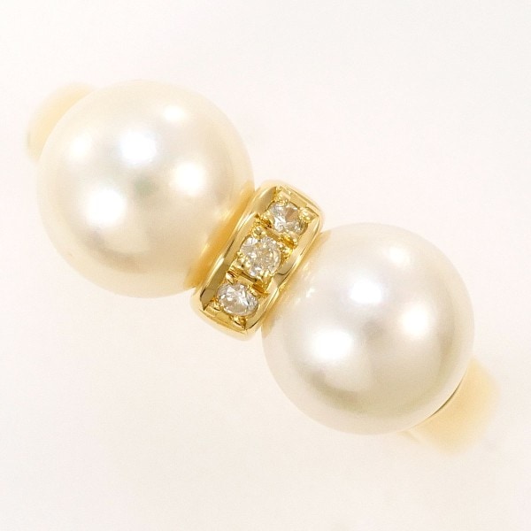 K18 18金 YG リング 11.5号 パール(真珠) 約7.5mm ダイヤ 中古