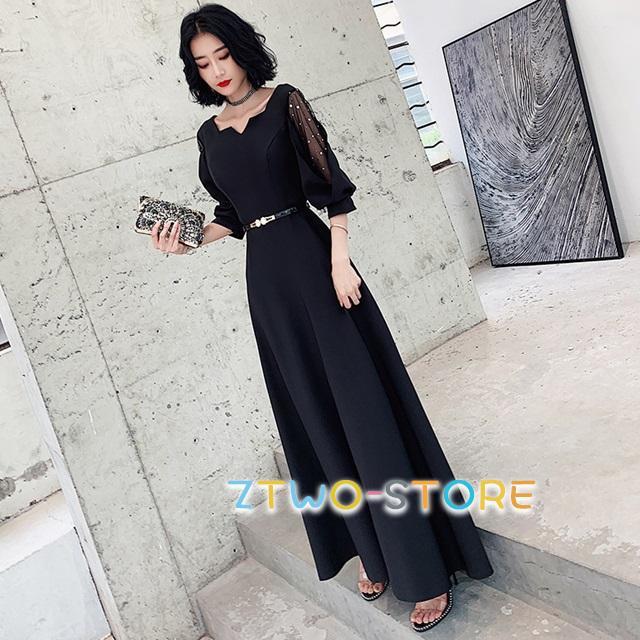 最安値に挑戦 パーティードレス ロング 袖あり パーティードレス 大きいサイズ 3L 4L 結婚式 ワンピース 結婚式 ドレス 結婚式お呼ばれドレス ロングドレス 発表会 演奏会 黒