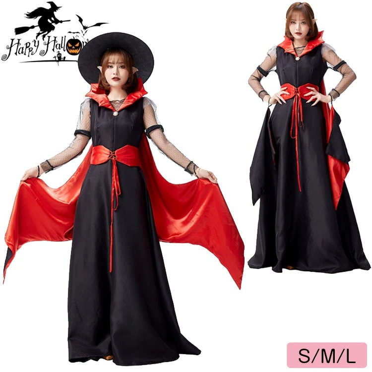 【新作】クリスマス コスプレ レディース 魔女 ロング 衣装 仮装 オシャレ 大きいサイズ コスチューム 女性 大人用 演出 余興 文化祭 演出服 クイーン コスプレ衣装 かわいい 黒 セット ワンピ