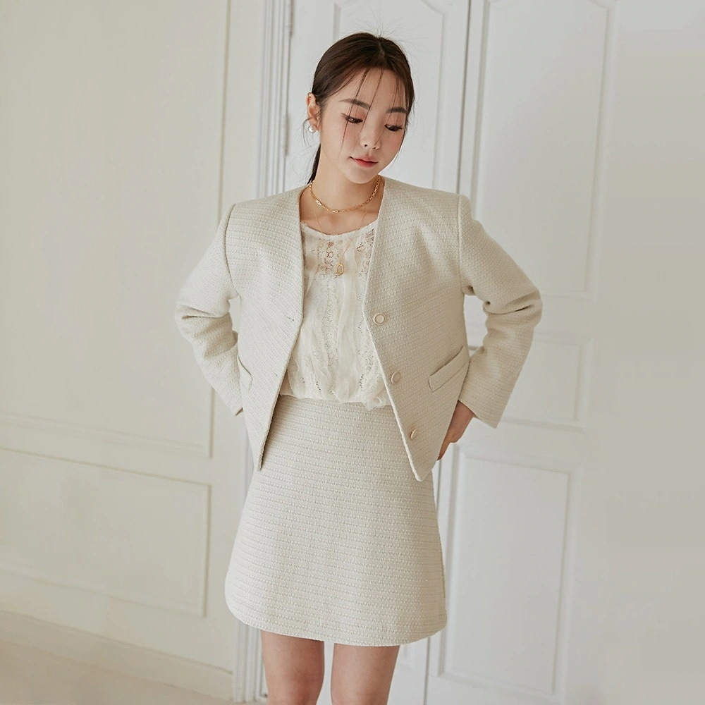 ツイードVネックジャケット&ミニスカートSET