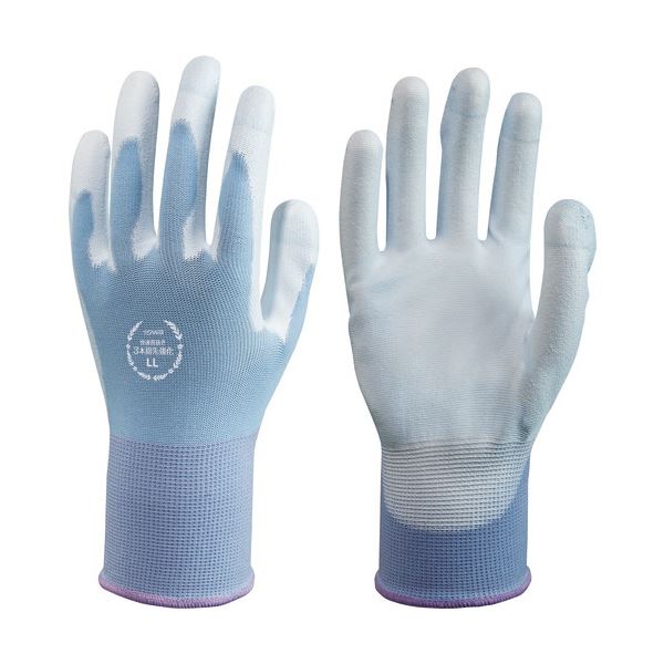 （まとめ）東和 トワロン ウレタン背抜き手袋 快適背抜き 3本指先強化 LL 青/白 1双[x10]