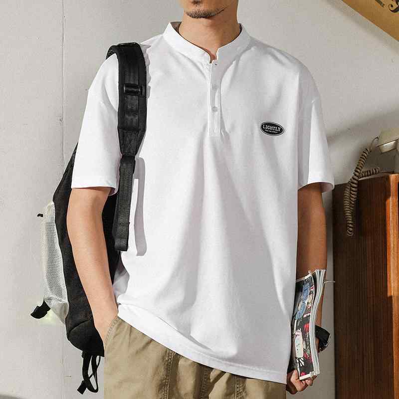 ポロシャツ メンズ アメカジ ヘンリー カラー 半袖 夏 ホワイト 万能 半袖 トップス Tシャツ アメリカンカジュアル 都会的 スタイリッシュ シンプル