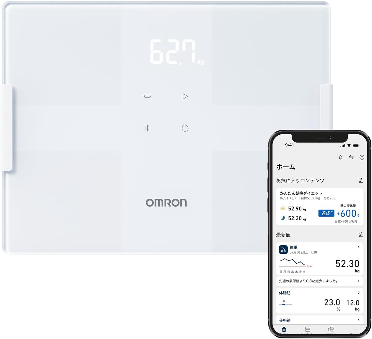 オムロン 体重 体組成計 カラダスキャン ホワイト KRD-503T-W スマホ連動 データ自動転送 自動認識 乗るだけで測定開始 内臓脂肪レベル 体脂肪率 BMI 骨格筋率