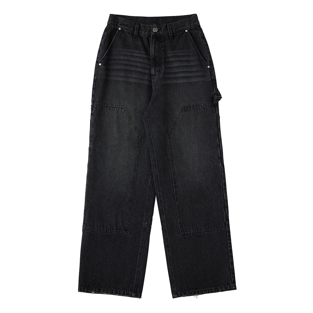 Double Cargo Washing Denim Wide Pants Mid Blue