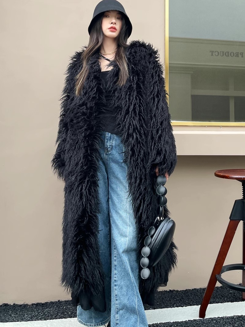 ロングファーコート フェイクファー ロングファーコート ロング丈 エコファー 毛皮 ファー コート アウター ジャケット ゴージャス ふわふわ レディース D345