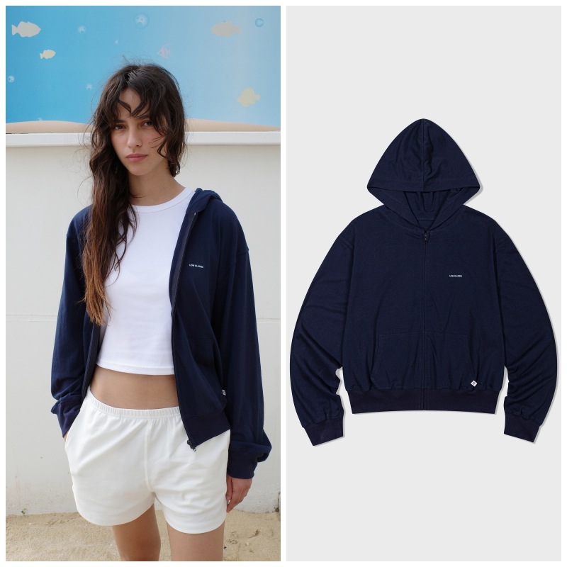 【LOW CLASSIC】 Lc TENCEL ZIP-UP HOODIE : NAVY