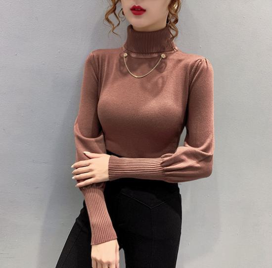 ニット セーター 長袖 レディース トップス 秋 冬 ハイネック ランタンスリーブ プルオーバー ふんわり フェミニン ガーリー カジュアル 韓国 おしゃれ 大人女子 きれいめ デイリー お出かけ 通