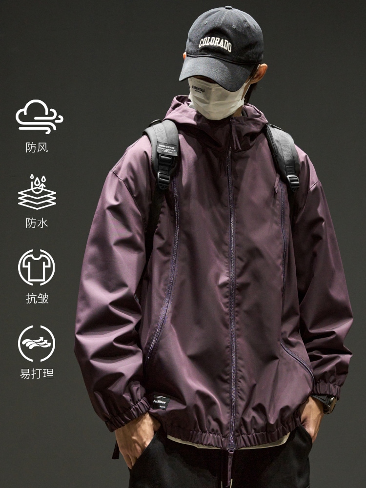 突撃服男性個性的なアウトドア防風機能工装ジャケット潮流連帽コート