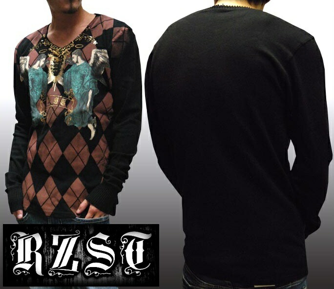 セール RZST レジスト メンズ 長袖 サーマル Tシャツ アーガイル ブラック ロンT トップス レジスタンス インポート カジュアル ストリート スタイル セレブ HIPHOP ファッション