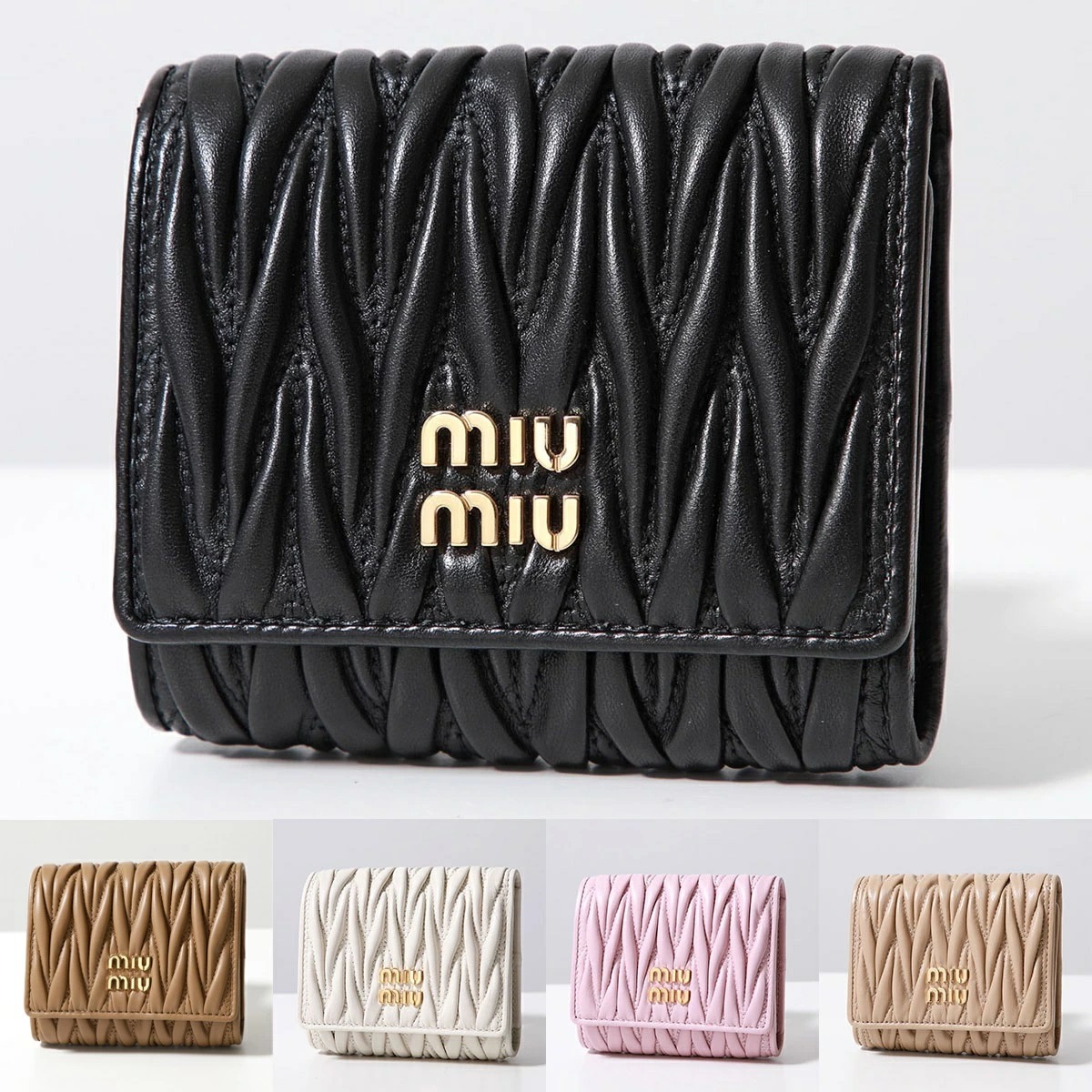 MIUMIU ミュウミュウ 三つ折り財布 MATELASSE マテラッセ 5MH033 2FPP レディース レザー ロゴ ミニ財布 カラー5色