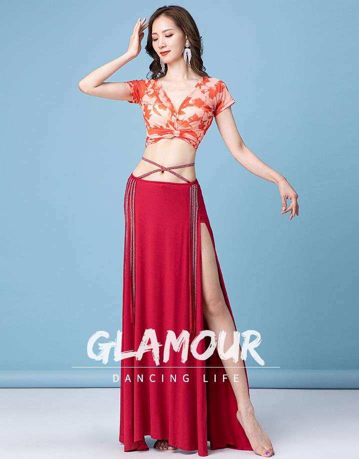 ホットダイヤモンドラテンドレスラテンダンス衣装 ベリーダンス 衣装 ベリー 演出服上下セット女性 大人ダンス練習着 レッスン着 ステージ演出衣装セクシー女パフォーマンススリットロングスカート