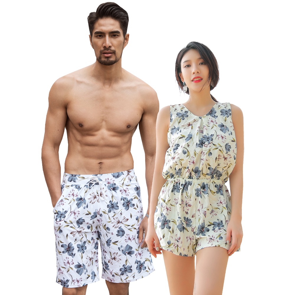 水着 カップル水着 レディース メンズ ペア水着 体型カバー ビーチパンツ お揃い 海 プール ペアルック 夫婦 恋人 彼氏 彼女 トランクス ビキニ 大きいサイズ ベース グレー 2019年新作