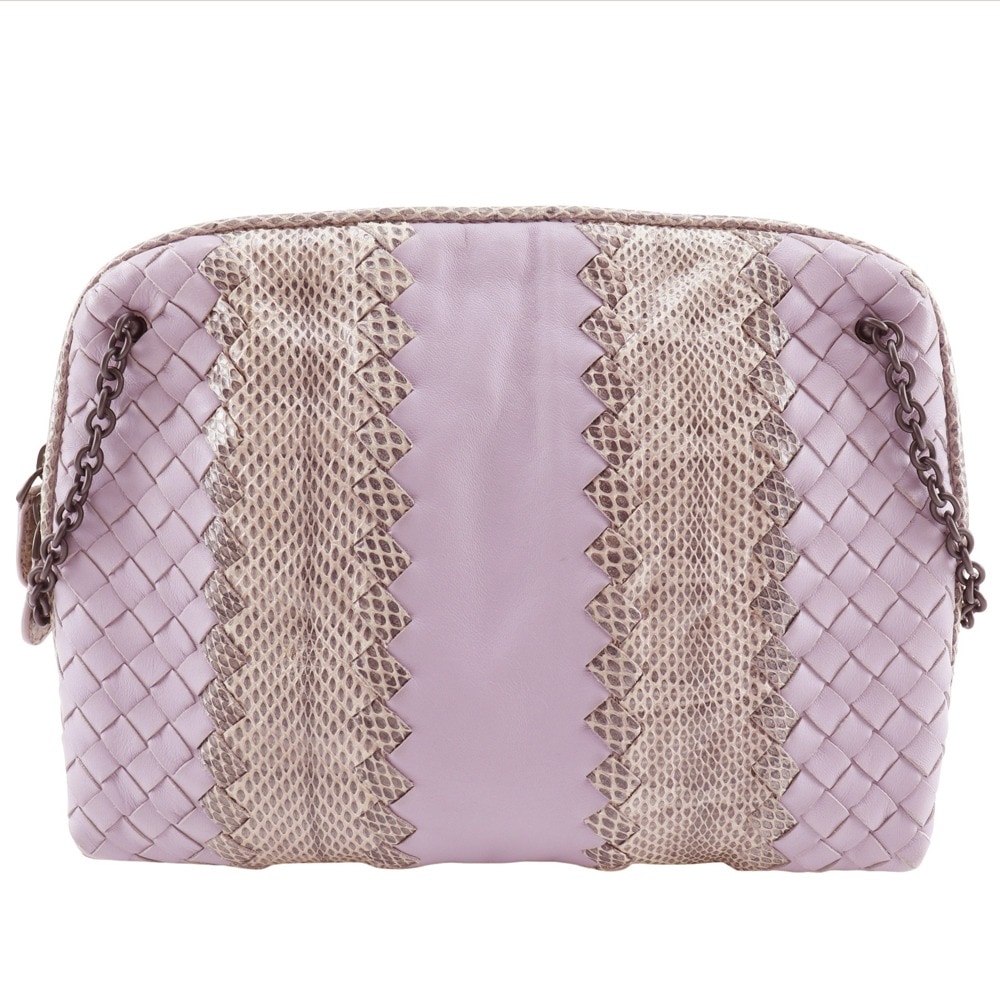 イントレチャート ポーチ カーフ パイソン ラベンター レディース 中古品