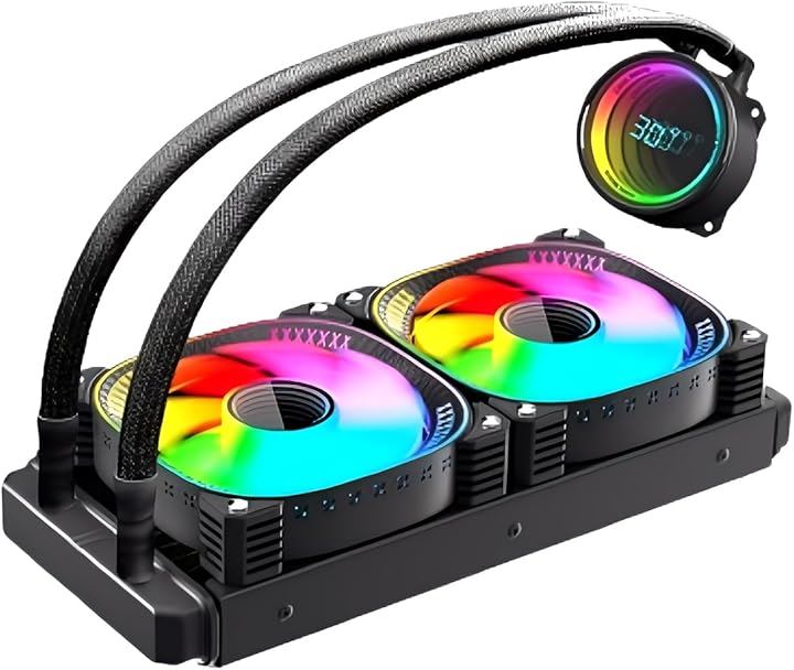 COOLMOON 簡易水冷クーラー 240mm 温度表示機能付き インフィニティ―ミラー CPUクーラー LED ARGB 5v 3pin LGA1700/1200/115X 4pin