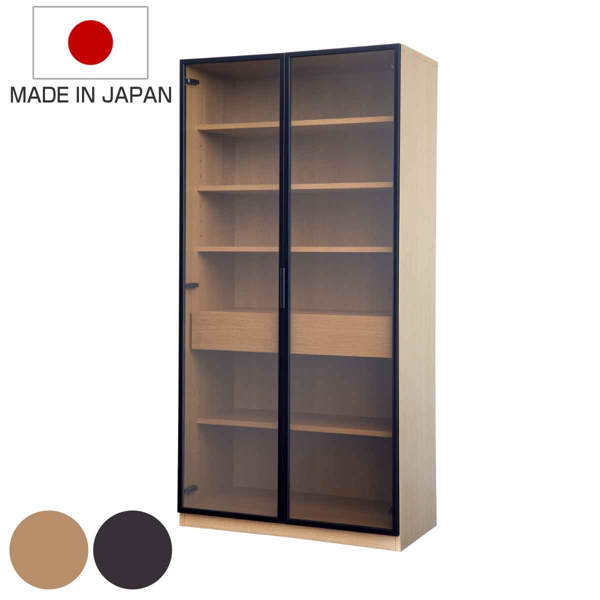 ガラスキャビネット ハイタイプ リビング収納 LOCKO 日本製 幅90cm キャビネット 収納 家具 リビング 完成品 ディスプレイ 飾り棚 棚 ラック 引き出し 可動棚 シンプル 開梱設置
