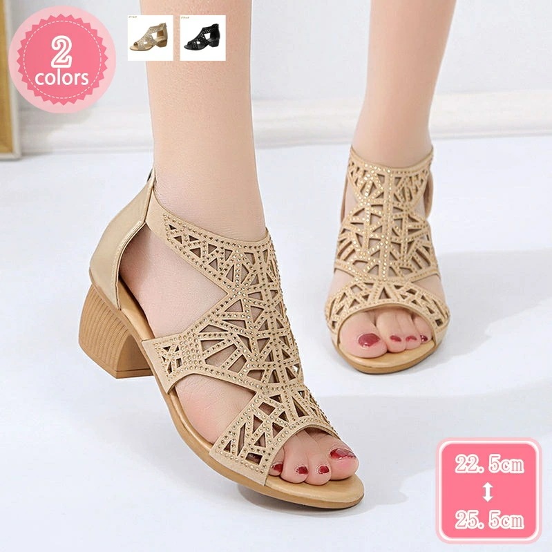 1000円OFFクーポン サマーブーツ 厚底 サンダル 歩きやすい グラディエーター 太めヒール レディース 敬老の日 黒 ブーツサンダル バックジッパー ハイヒール 大きいサイズ ブーサン 疲れない