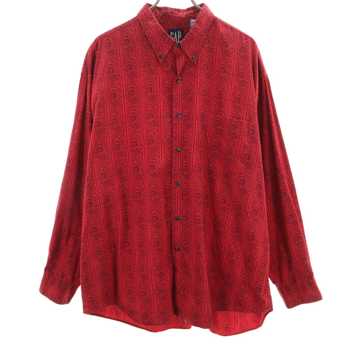 90s オールド ペイズリー柄 長袖 ボタンダウンシャツ XL レッド メンズ 古着