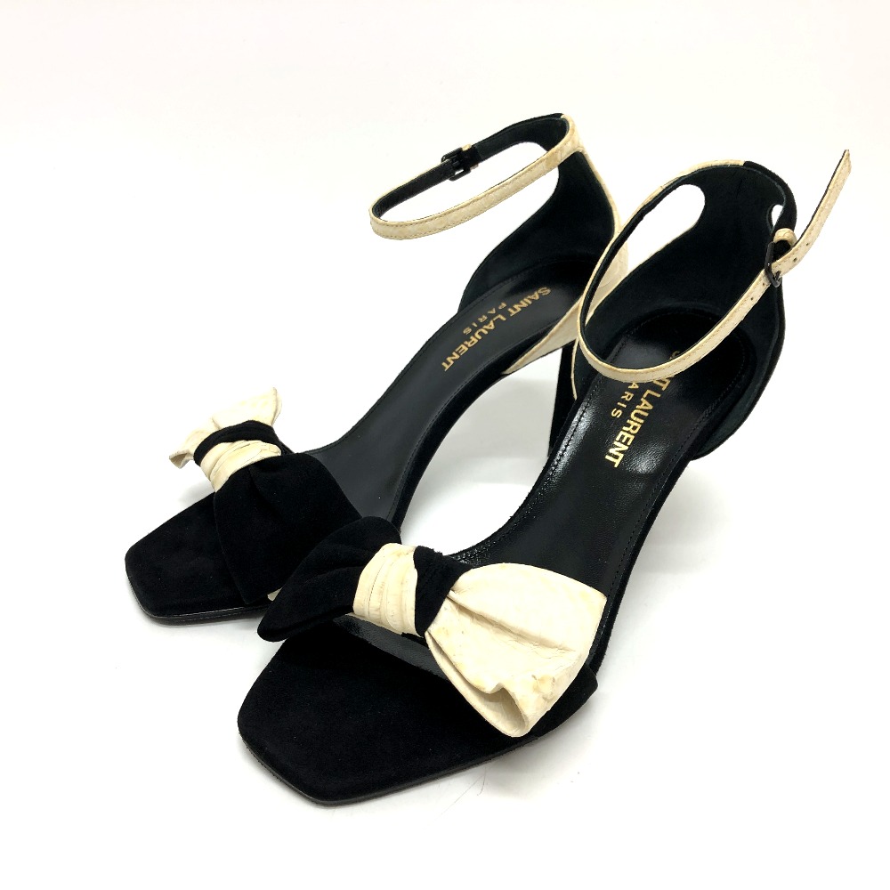 パンプス 521499 バイカラー ストラップ 靴 サンダル レザー ブラック