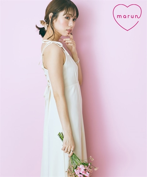 ロングマキシ丈/半袖 大きいサイズ 肩リボンキャミソールワンピース marun