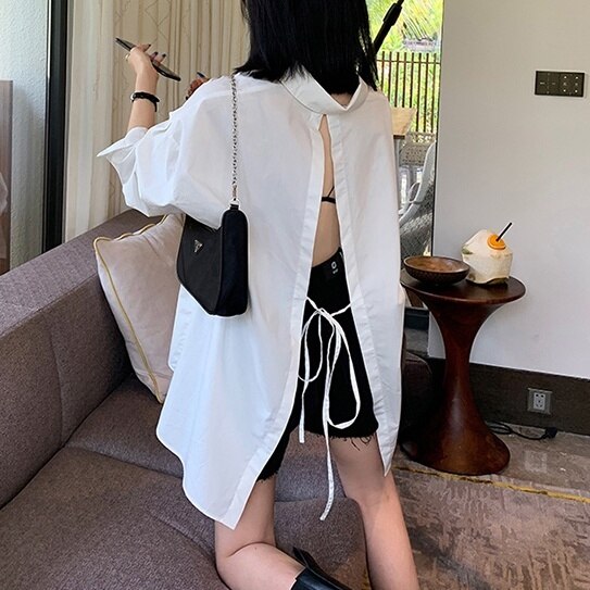 2color レディース トップス シャツ バックシャン バックデザイン スリット バックスリット