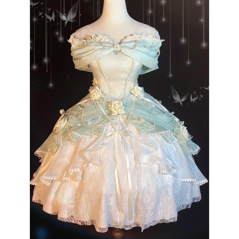 【急速発送】ローズ礼遇 ロリータ イブニングドレスショート丈