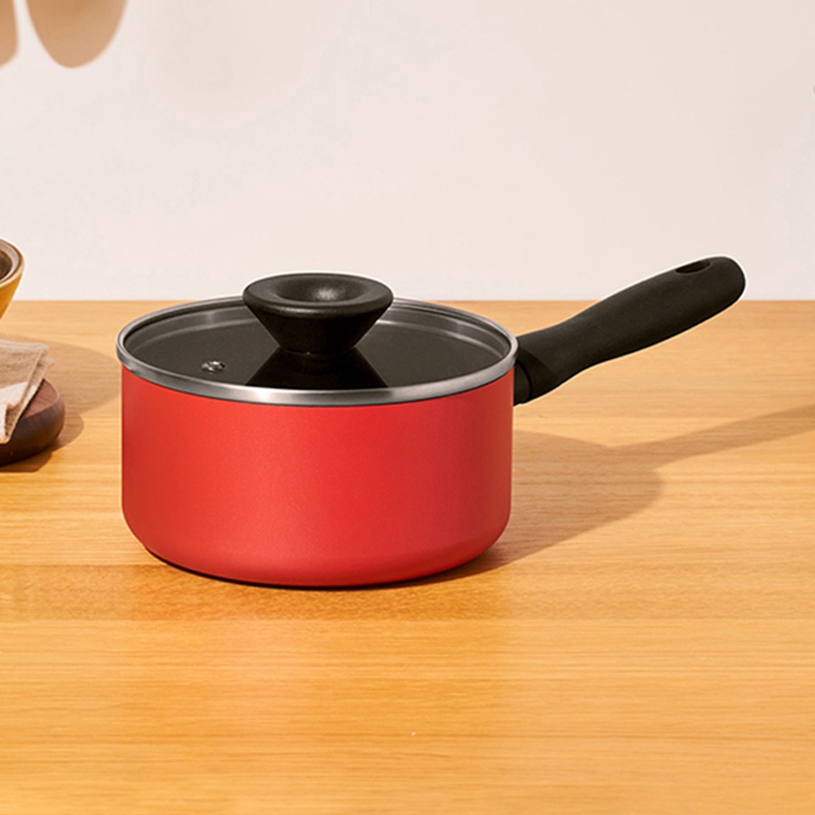 バウハウス IH対応 ノンスティックソースパン (16cm) 食器洗い機・オーブン対応 PFOAフリー レッド