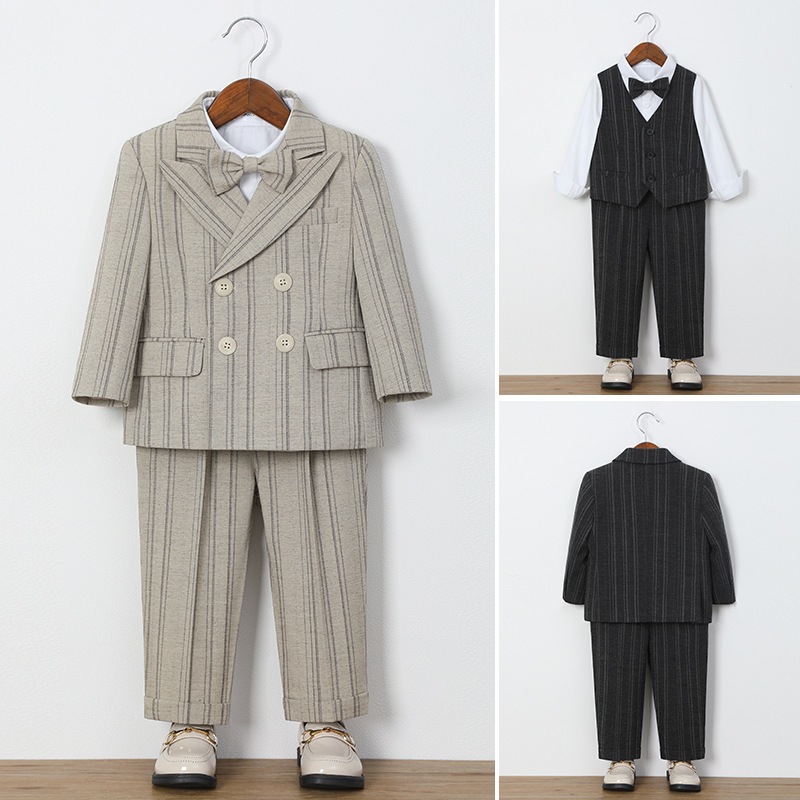 男の子 スーツ 英倫 ジェントル ボーダー スーツ フラワーボーイ 赤ちゃん 誕生日 礼服 子供 ピアノ 司会 発表会 衣装