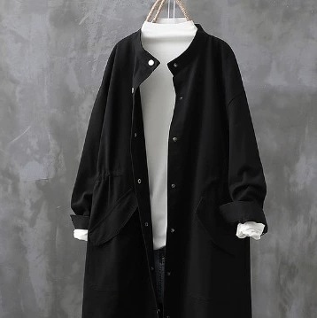 アウター コート ジャケット 上着 ミディアム丈 袖あり 長袖 襟なし ラウンドネック 前開き ボタン ウエストマーク バックシャン かわいい 大人可愛い きれいめ シンプル カジュアル 大人 上品