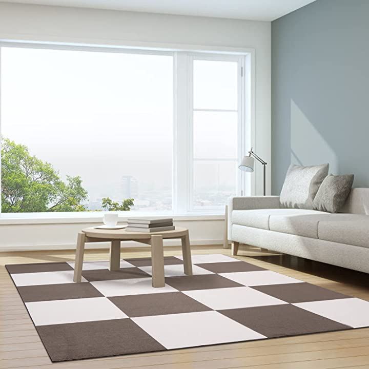 ジョイントマット 吸着マット タイルマット ズレない めくれない カーペット 滑りとめ 防音保温 洗濯機洗える DIY可能(アイボリーxモカ, 45x45x0.4cm（40枚入り）)