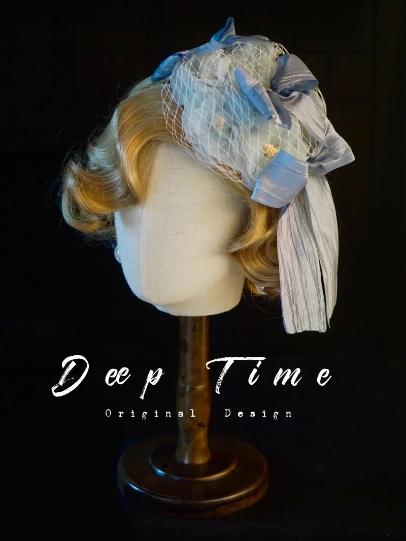 スモールハットヘアピンレトロクラシリーズロリータメッシュフラワーハンヤン折衷ライトブ