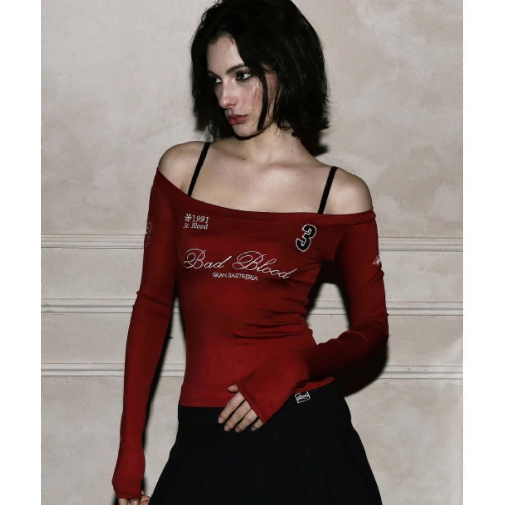 BADBLOOD Saint Blood Off Shoulder Top Red w-tee25-018