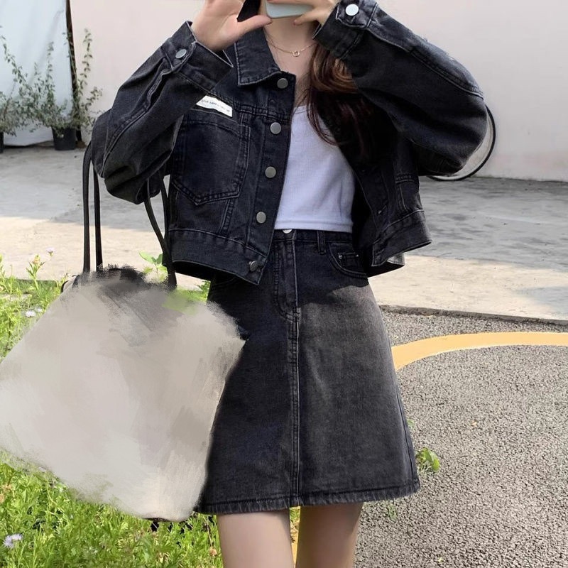 愛されドッキングワンピース 春夏 女性 おしゃれ デニム トップス+ デニム スカート 二点セット