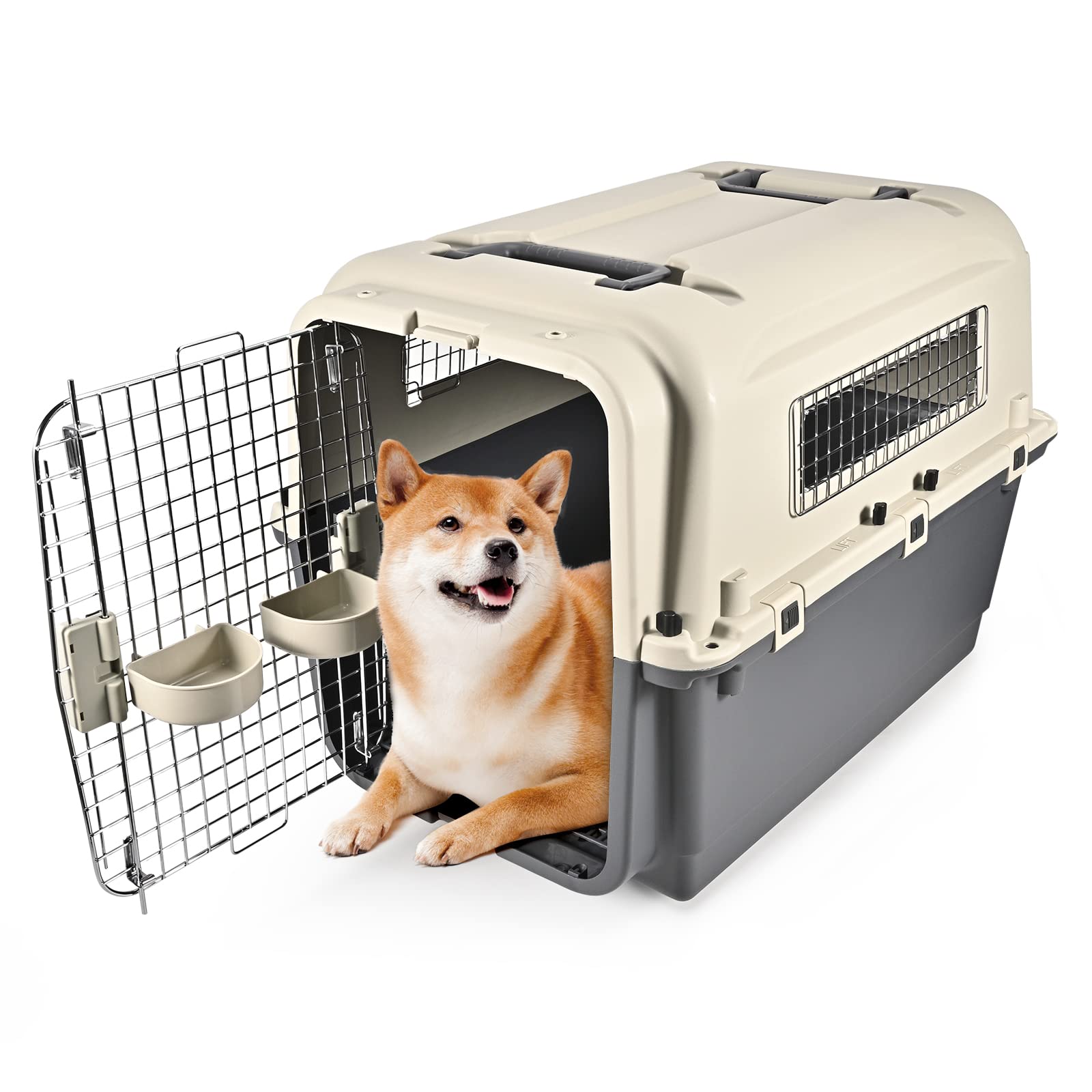 ペットキャリー ペット航空ケース中大型犬用ハードクレート ペットキャリーケースキャスター付き取っ手付き航空輸送対応ドッグケージ通気性 換気 さびない 組立簡単 洗えるド キャンピングキャリポータ