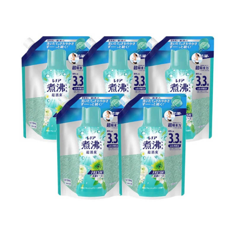 P＆G　(ケース販売) レノア 煮沸レベル消臭抗菌ビーズ みずみずしく香るフレッシュグリーンの香り つめかえ用 超特大 1410ml×5個